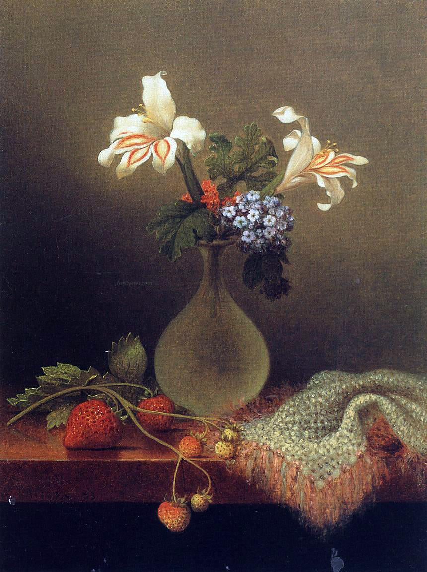  Martin Johnson Heade A Vase of Corn Lilies and Heliotrope - Canvas Print