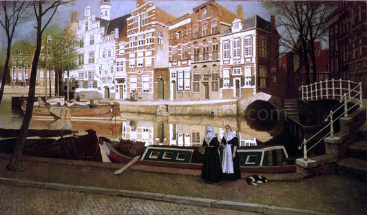  Johannes Karel Klinkenberg A View in Delfshaven with Women in Custume conversing on a Quay along a Canal - Canvas Print