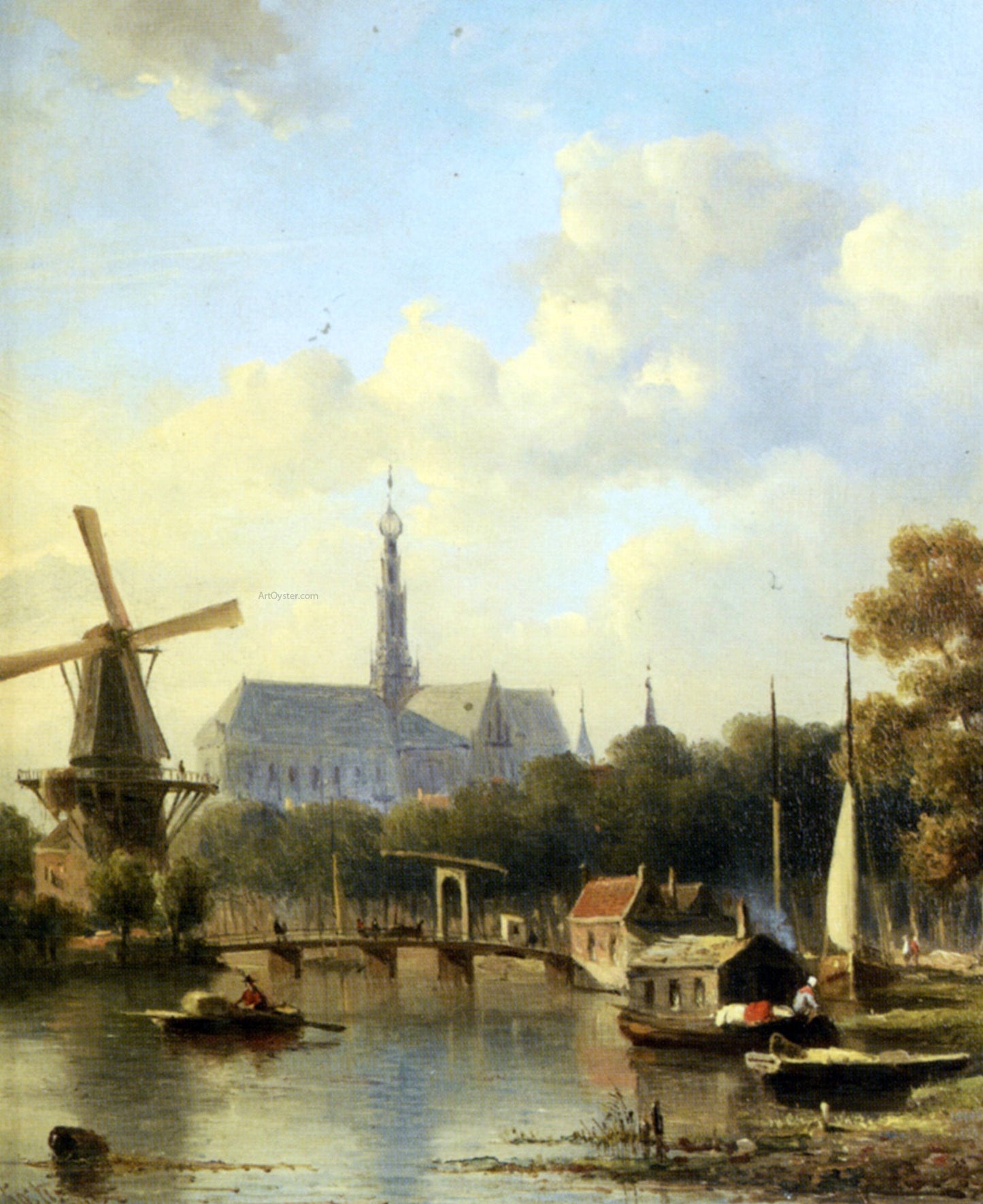  Everhardus Koster A View of Haarlem with St Bavo Cathedral from the River - Canvas Print