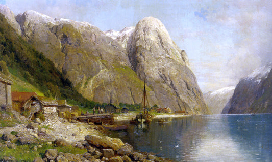  Anders Monsen Askevold A Village by a Fjord - Canvas Print