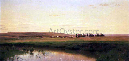  Thomas Worthington Whittredge A Wagon Train on the Plains, Platte River - Canvas Print