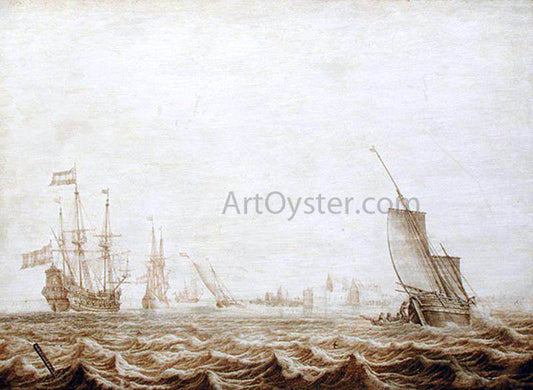 Heerman Witmont Wijdschip Lowering Sail in a Choppy Sea - Canvas Print
