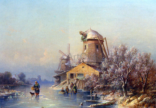  Josef Magnus Stack A Winter Landscape with Figures on a Frozen Waterway - Canvas Print