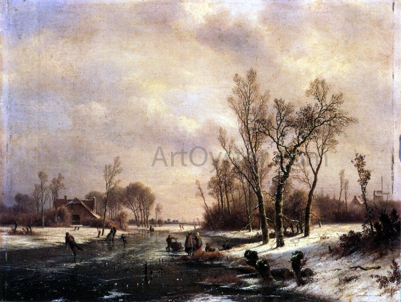  Pieter Francisco Kluyver A Winter Landscape with Skaters on a Frozen River - Canvas Print