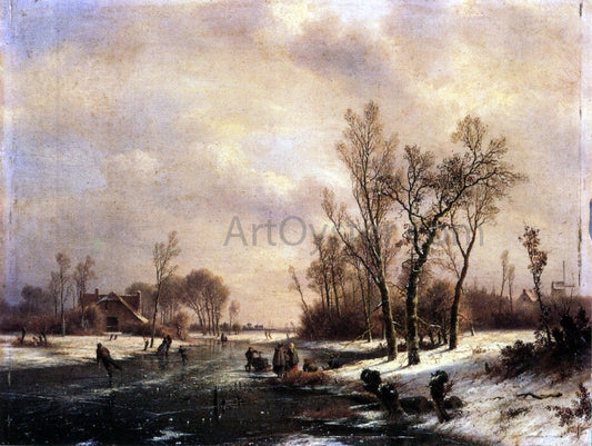  Pieter Francisco Kluyver A Winter Landscape with Skaters on a Frozen River - Canvas Print