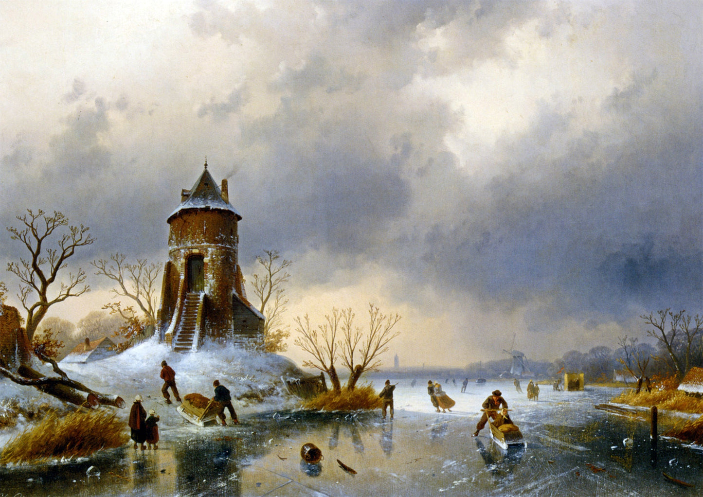  Charles Joseph Leickert A Winter Landscape with Skaters on the Ice - Canvas Print