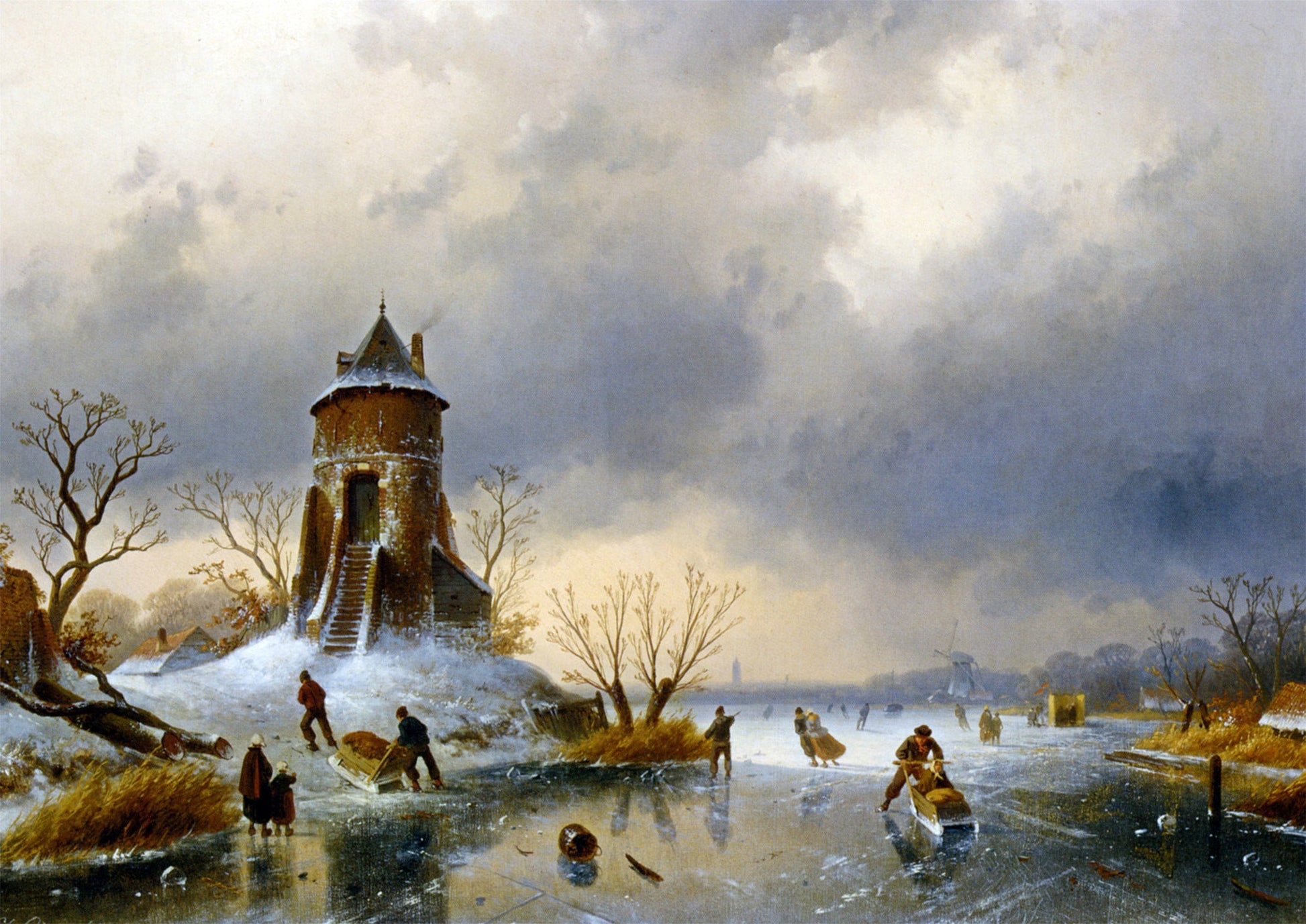  Charles Joseph Leickert A Winter Landscape with Skaters on the Ice - Canvas Print