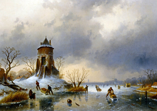  Charles Joseph Leickert A Winter Landscape with Skaters on the Ice - Canvas Print