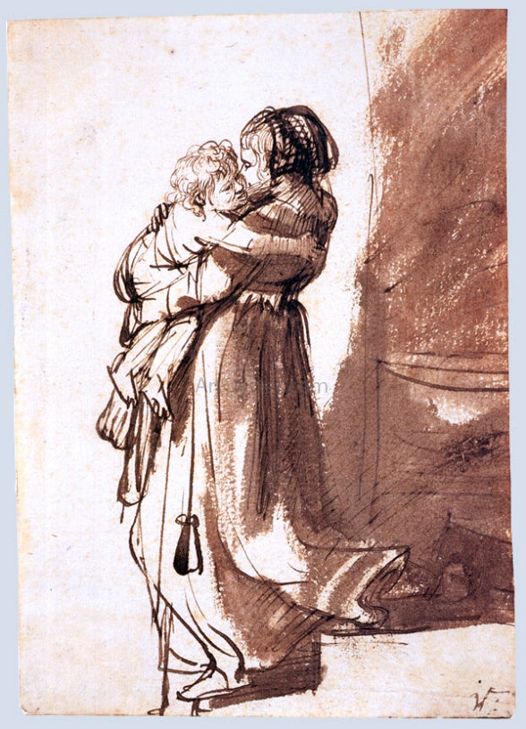  Rembrandt Van Rijn Woman and Child Descending a Staircase - Canvas Print