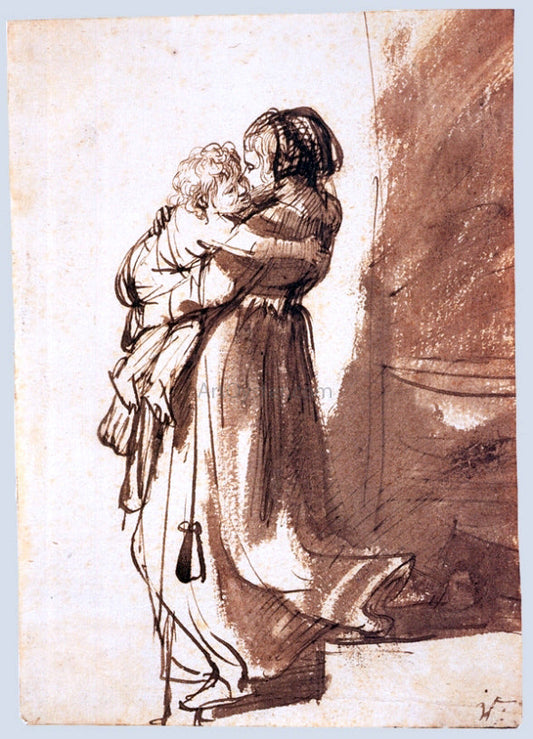  Rembrandt Van Rijn Woman and Child Descending a Staircase - Canvas Print