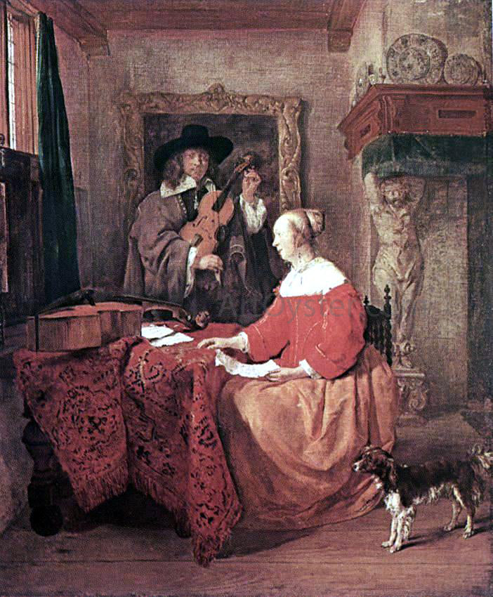  Gabriel Metsu A Woman Seated at a Table and a Man Tuning a Violin - Canvas Print