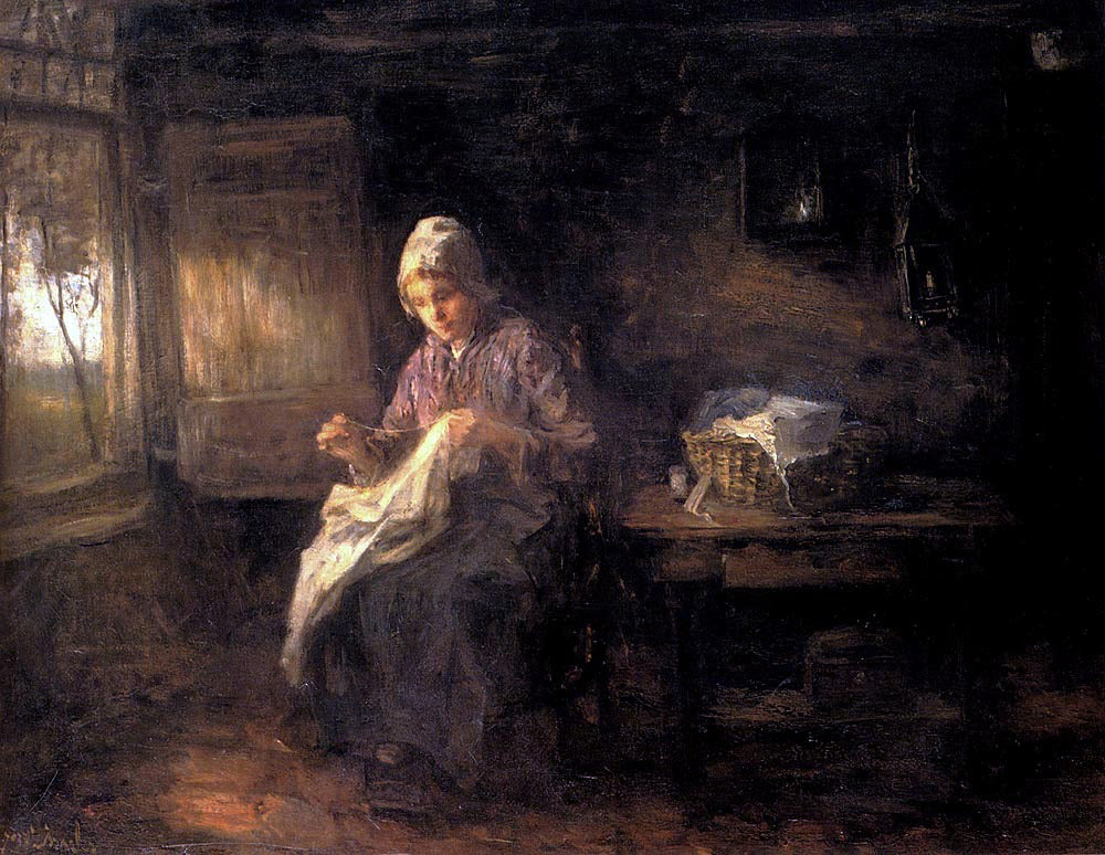  Jozef Israels Woman Sewing - Canvas Print