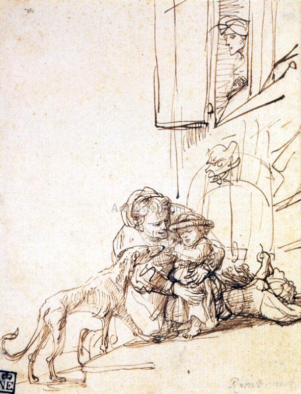  Rembrandt Van Rijn Woman with a Child Frightened by a Dog - Canvas Print