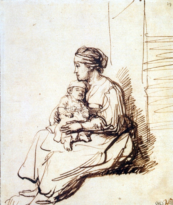  Rembrandt Van Rijn Woman with a Little Child on her Lap - Canvas Print