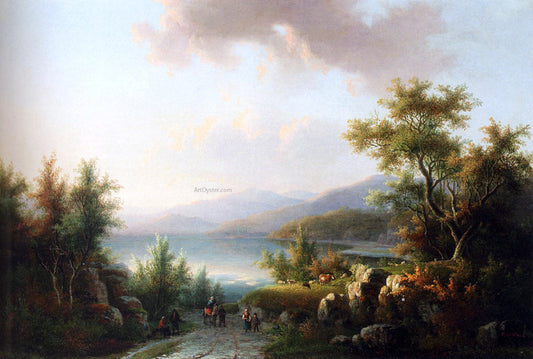  Willem De Klerk A Wooded Hilly Landscape With Travellers On  A Track Near A Lake - Canvas Print