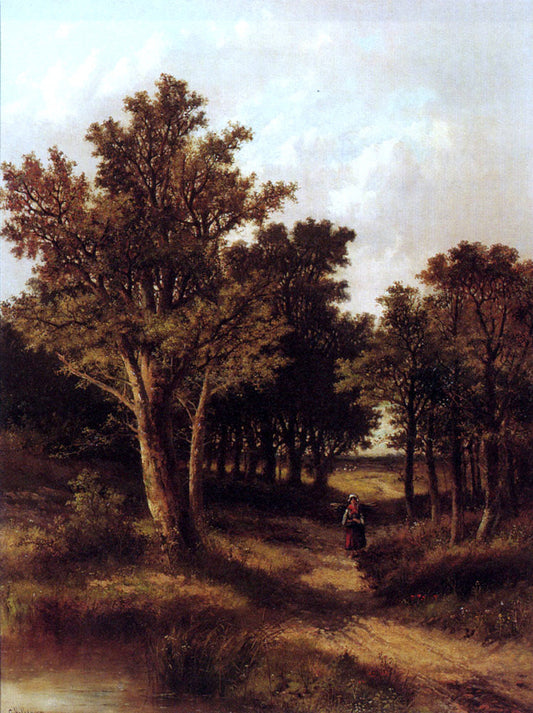  Junior Abraham Hulk A Wooded Landscape With A Faggot Gatherer On A Sandy Track - Canvas Print