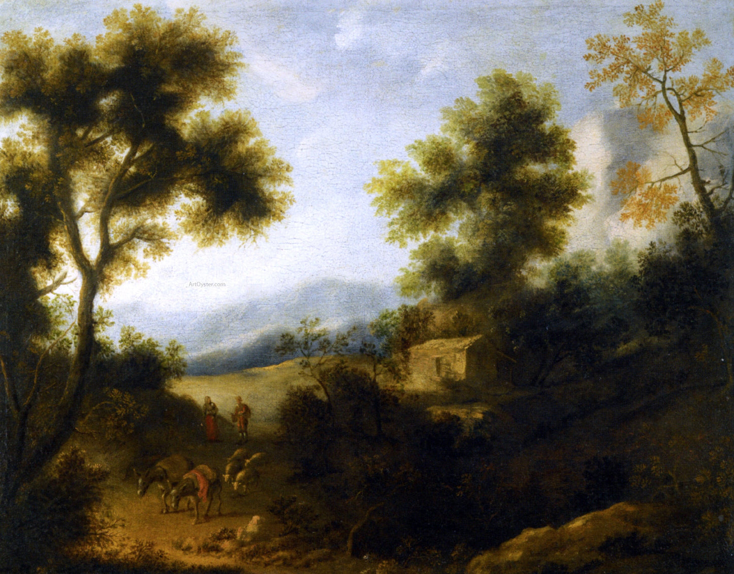  Ignacio De Iriarte Wooded Landscape with a Herdsman and Woman on a Path in the Foreground - Canvas Print