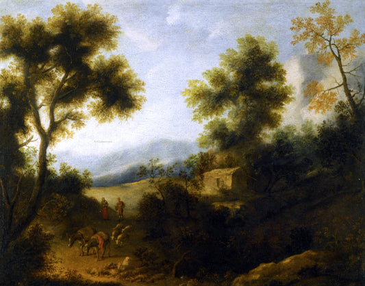  Ignacio De Iriarte Wooded Landscape with a Herdsman and Woman on a Path in the Foreground - Canvas Print
