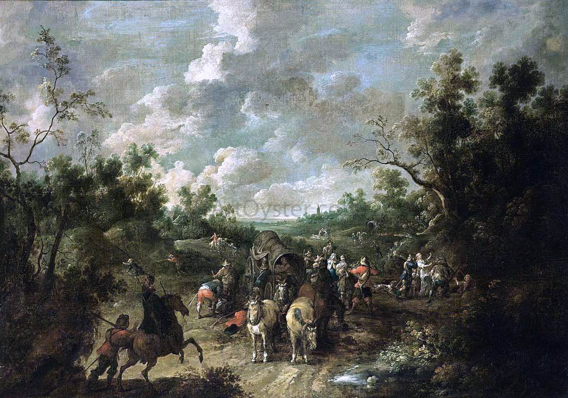  Pieter Snayers A Wooded Landscape with Travellers - Canvas Print