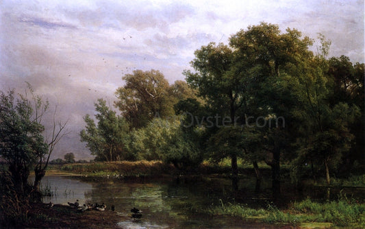  Jan Willem Van Borselen Wooded River Landscape with Ducks on a Bank - Canvas Print