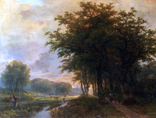  Johann Bernard Klombeck A Wooded River Valley With Peasants On A Path, Cattle In A  Meadow Beyond - Canvas Print