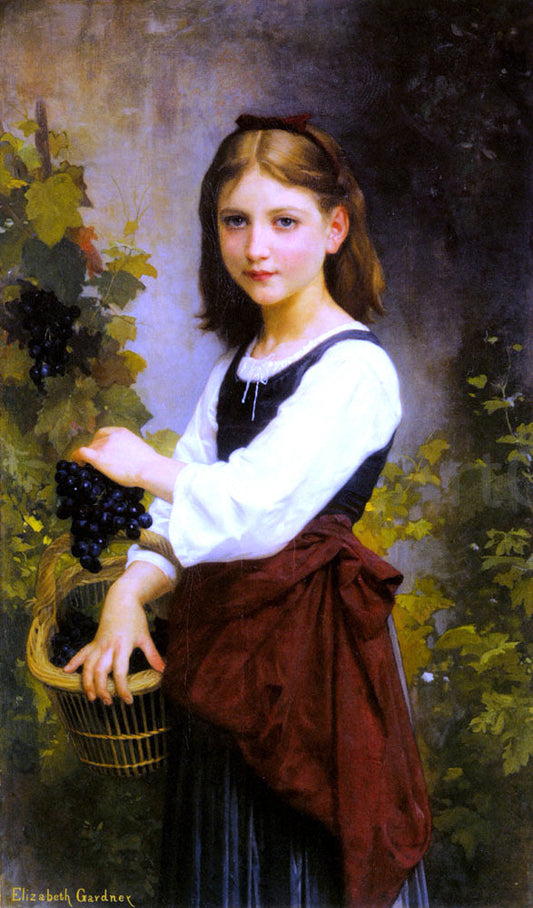  Elizabeth Gardner Bouguereau A Young Girl Holding a Basket of Grapes - Canvas Print