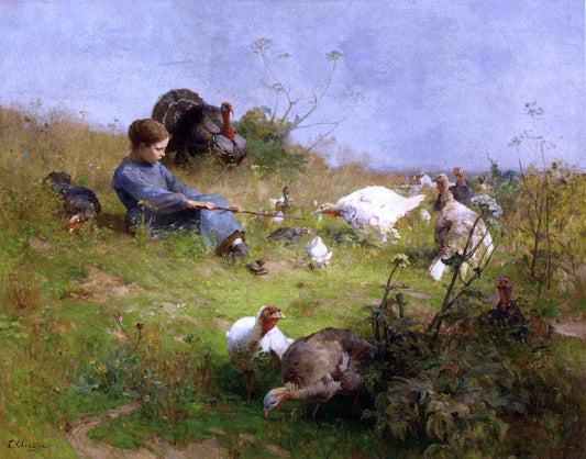  Luigi Chialiva A Young Girl with a Flock of Turkeys - Canvas Print