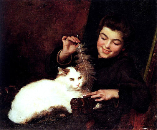  Antoine Jean Bail A Young Girl with a White Cat - Canvas Print