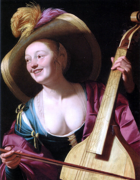  Gerrit Van Honthorst A young woman playing a viola da gamba - Canvas Print