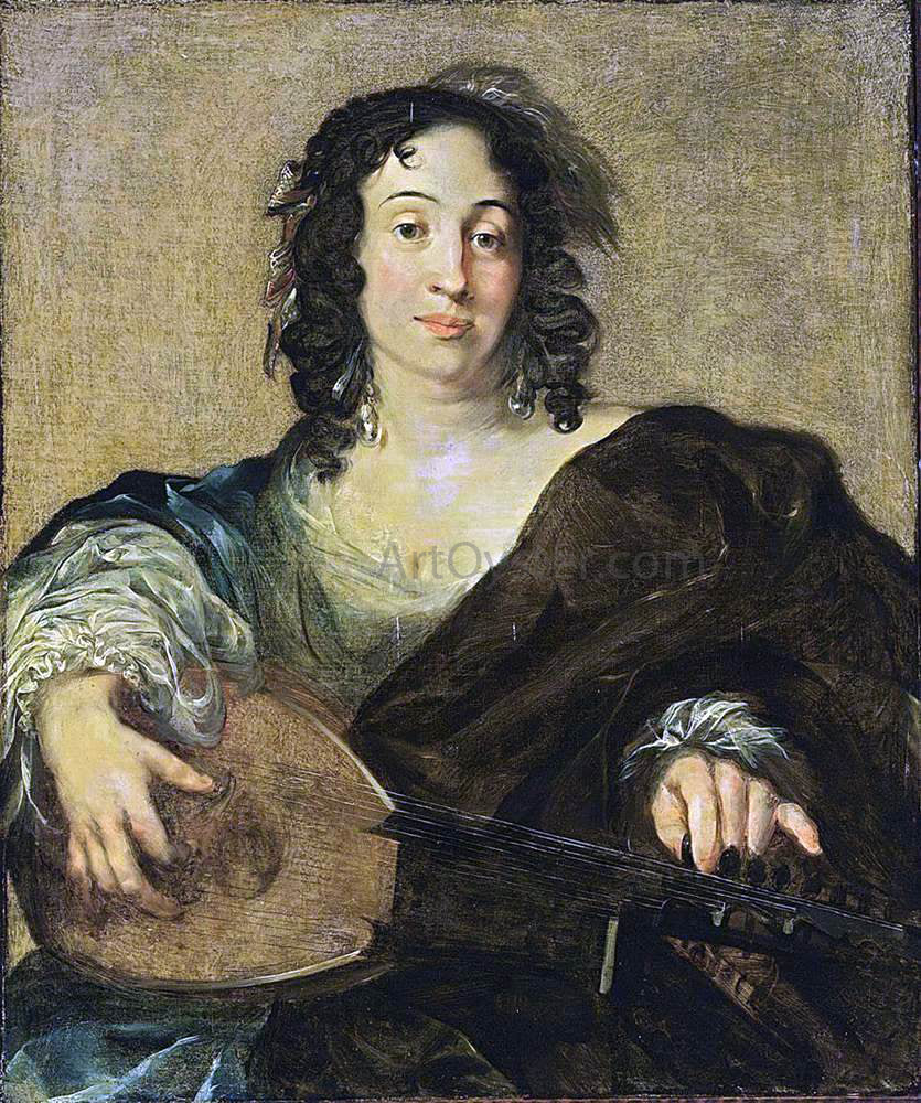  Nicolaes Berchem A Young Woman Tuning a Lute - Canvas Print