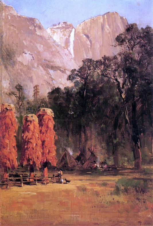 Thomas Hill Acorn granaries, by Piute Indian camp in Yosemite - Canvas Print