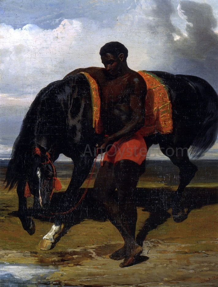  Alfred De Dreux African Tending a Horse by the Sea - Canvas Print