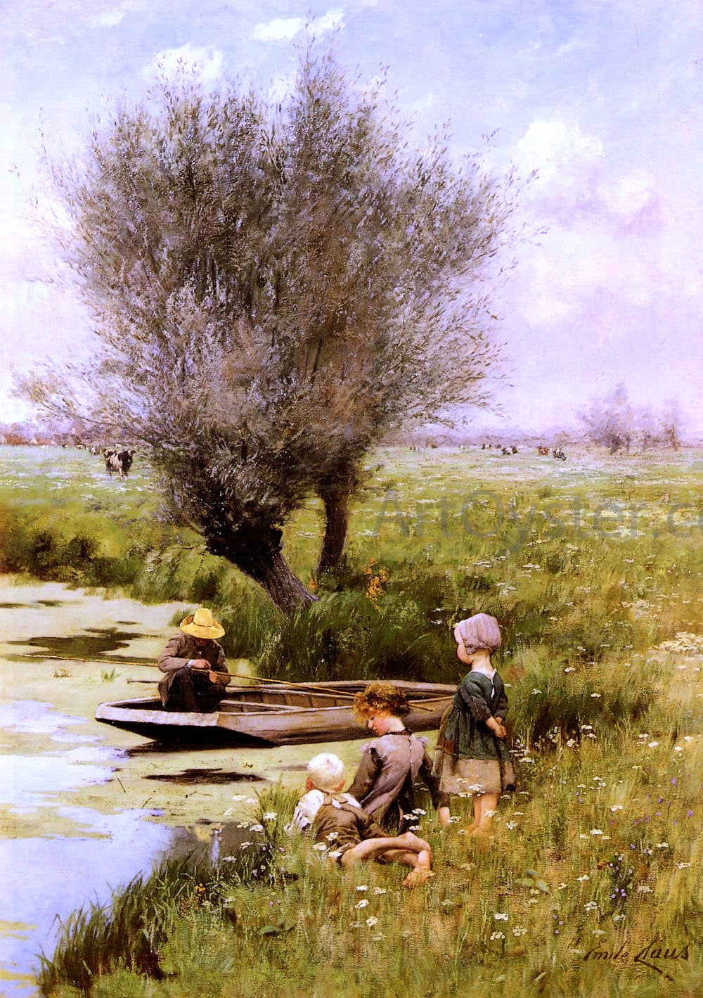  Emile Claus Afternoon Along The River - Canvas Print