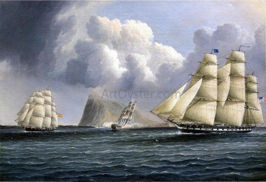 James E Buttersworth American Frigate off Gibralter Flying a Commodore's Pennant - Canvas Print