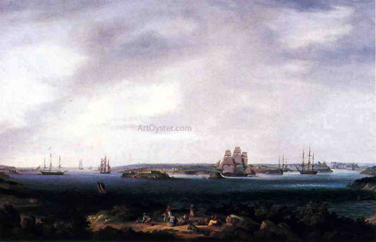  Thomas Birch American Warships Anchored at Port Mahon, Spain - Canvas Print