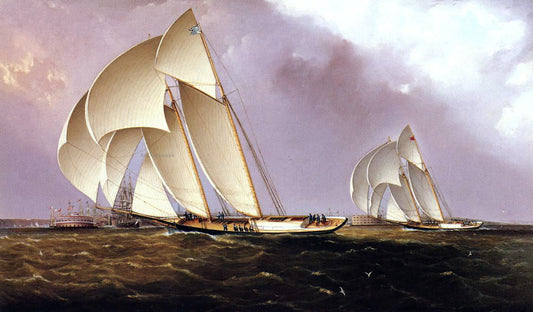  James E Buttersworth America's Cup Class Yachts Racing in New York Harbor - Canvas Print