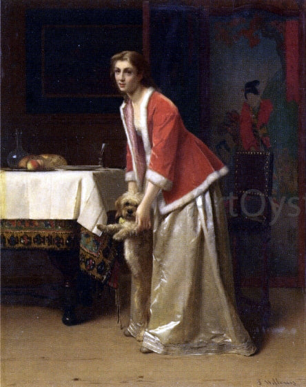  Florent Willems An Elegant Lady with Her Dog in an Interior - Canvas Print