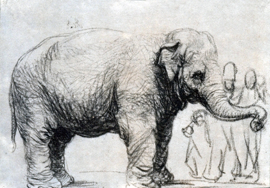  Rembrandt Van Rijn The Elephant, in the Background a Group of Spectators - Canvas Print
