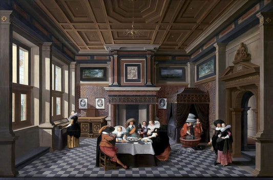  Dirck Van Delen An Interior with Ladies and Gentlemen Dining - Canvas Print