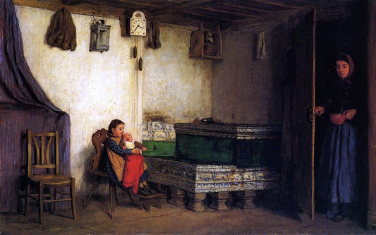  Albert Anker An Interior with Mother and Children - Canvas Print