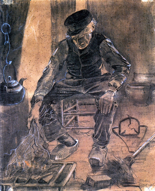  Vincent Van Gogh An Old Man Putting Dry Rice on the Hearth - Canvas Print