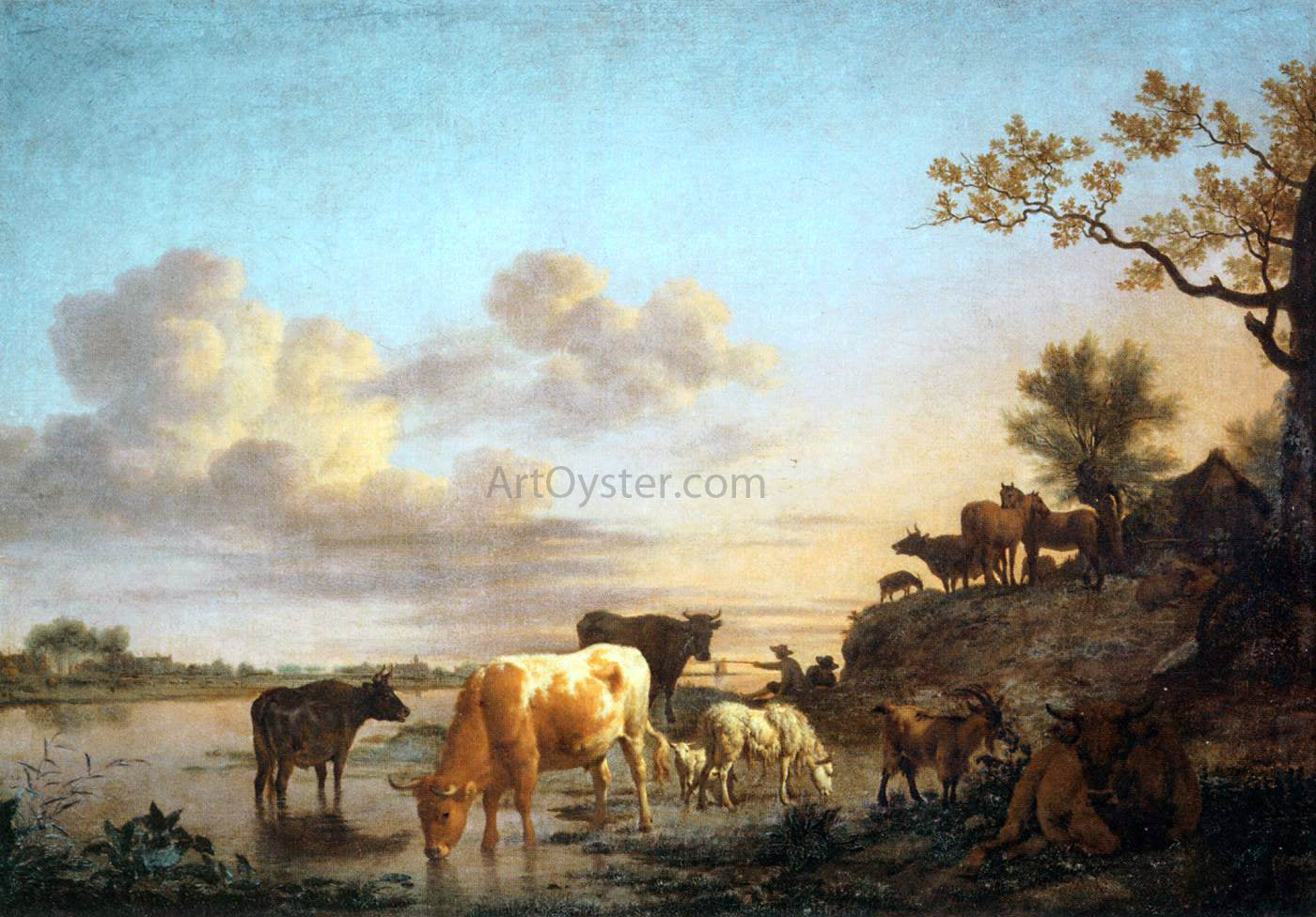  Adriaen Van de Velde Animals by the River - Canvas Print