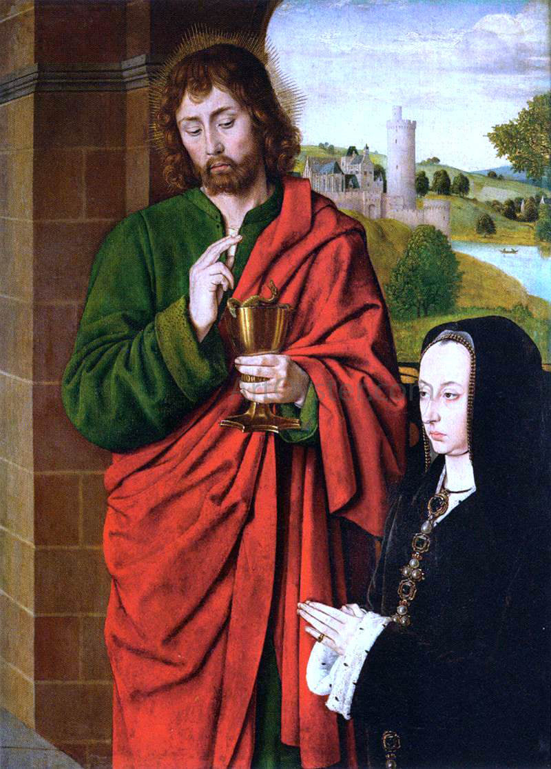  Master of Moulins Anne of France, Duchesse de Bourbon, Presented by St John the Evangelist - Canvas Print