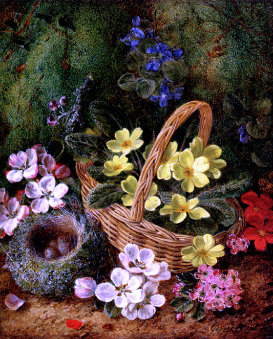  George Clare Apple Blossom And A Bird's Nest On A Mossy Bank - Canvas Print