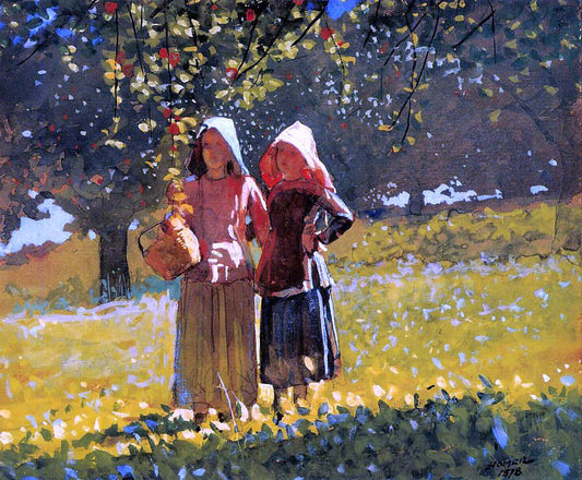  Winslow Homer Apple Picking (also known as Two Girls in sunbonnets or in the Orchard) - Canvas Print