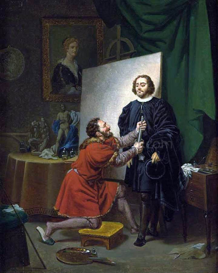  Pierre-Nolasque Bergeret Aretino in the Studio of Tintoretto - Canvas Print