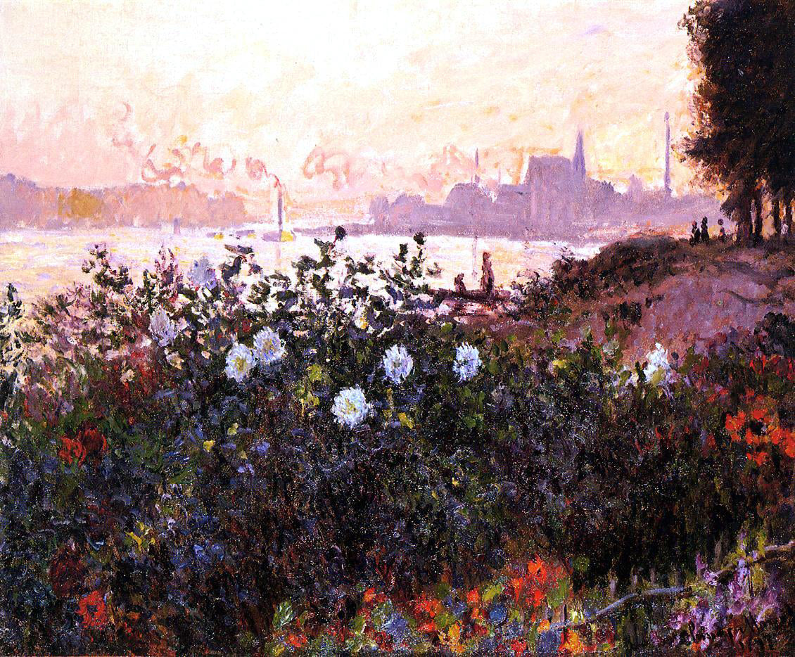  Claude Oscar Monet Argenteuil, Flowers by the Riverbank - Canvas Print