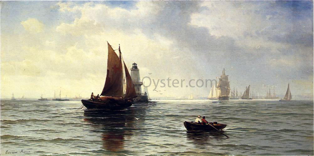  Edward Moran Around the Lighthouse - Canvas Print