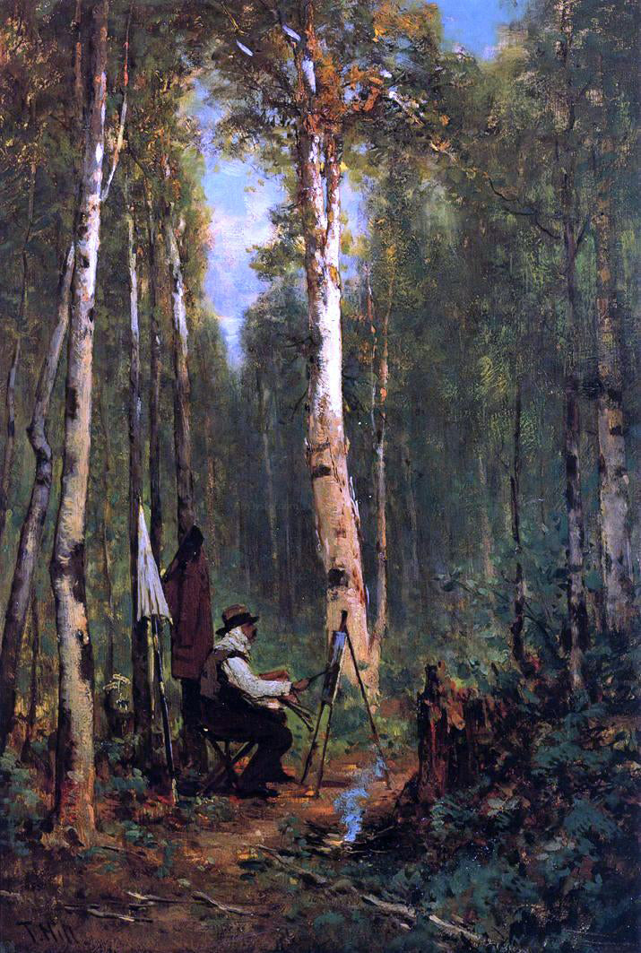  Thomas Hill Artist at His Easel in the Woods - Canvas Print