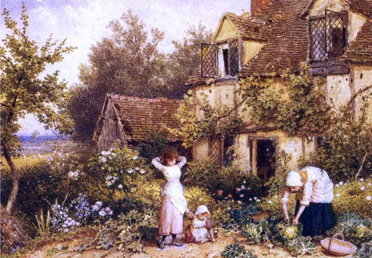  Myles Birket Foster At the Cottage Door - Canvas Print